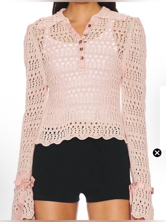Free People Sweaters - Free People, Blush Open Knit Collared Sweater XS P2P 19” | 512. No ribbons